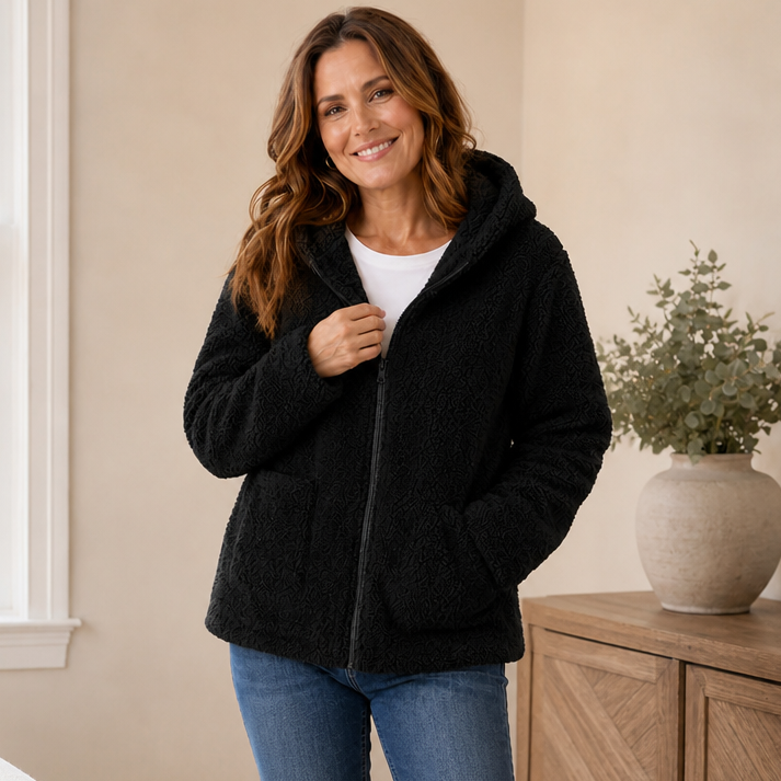 Cozyelle – Plush Fleece-Look Hooded Jacket