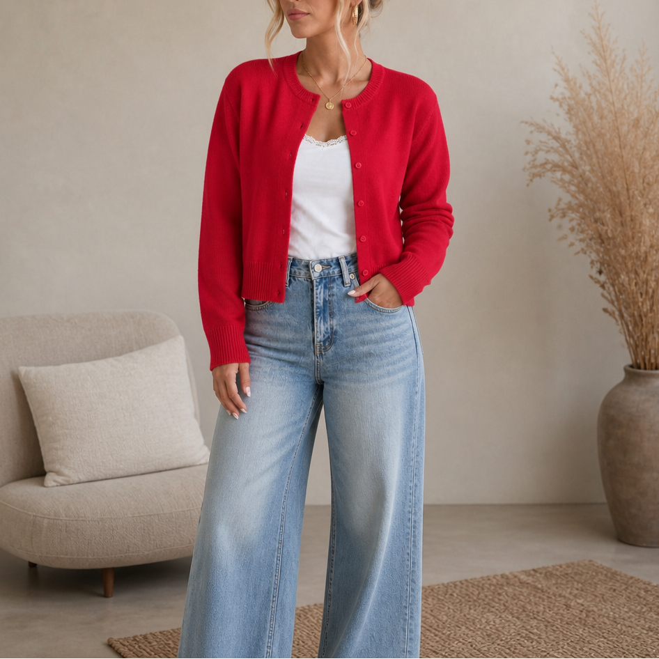 Wearbella – Solid-Color Round-Neck Cardigan