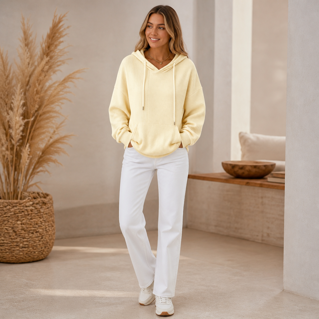 Ribelle – Powder Blue Ribbed Knit Pullover Hoodie