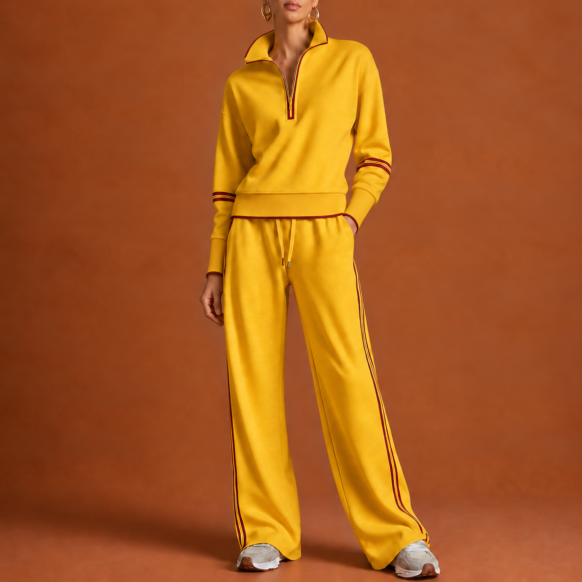 Wearbella – Striped Half-Zip Wide-Leg Lounge Set