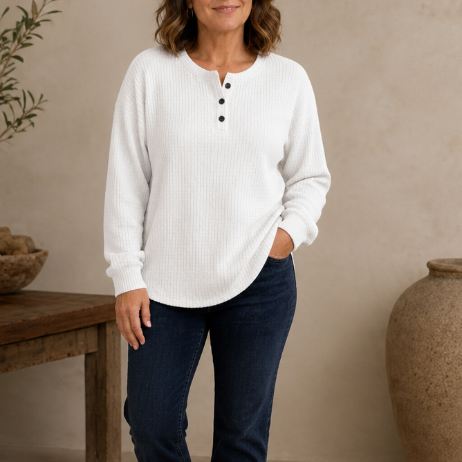Wearla – Ribbed Waffle Knit Henley Top