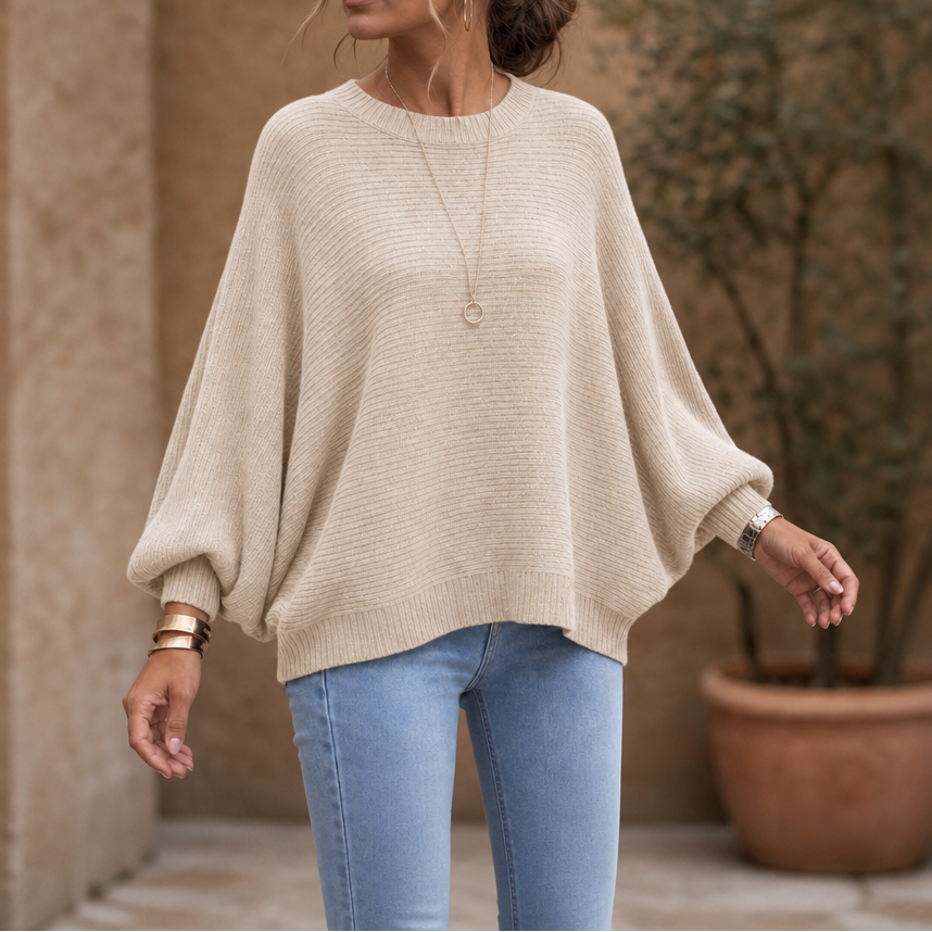 Drapeva – Fitted Cuff Batwing Knit Pullover