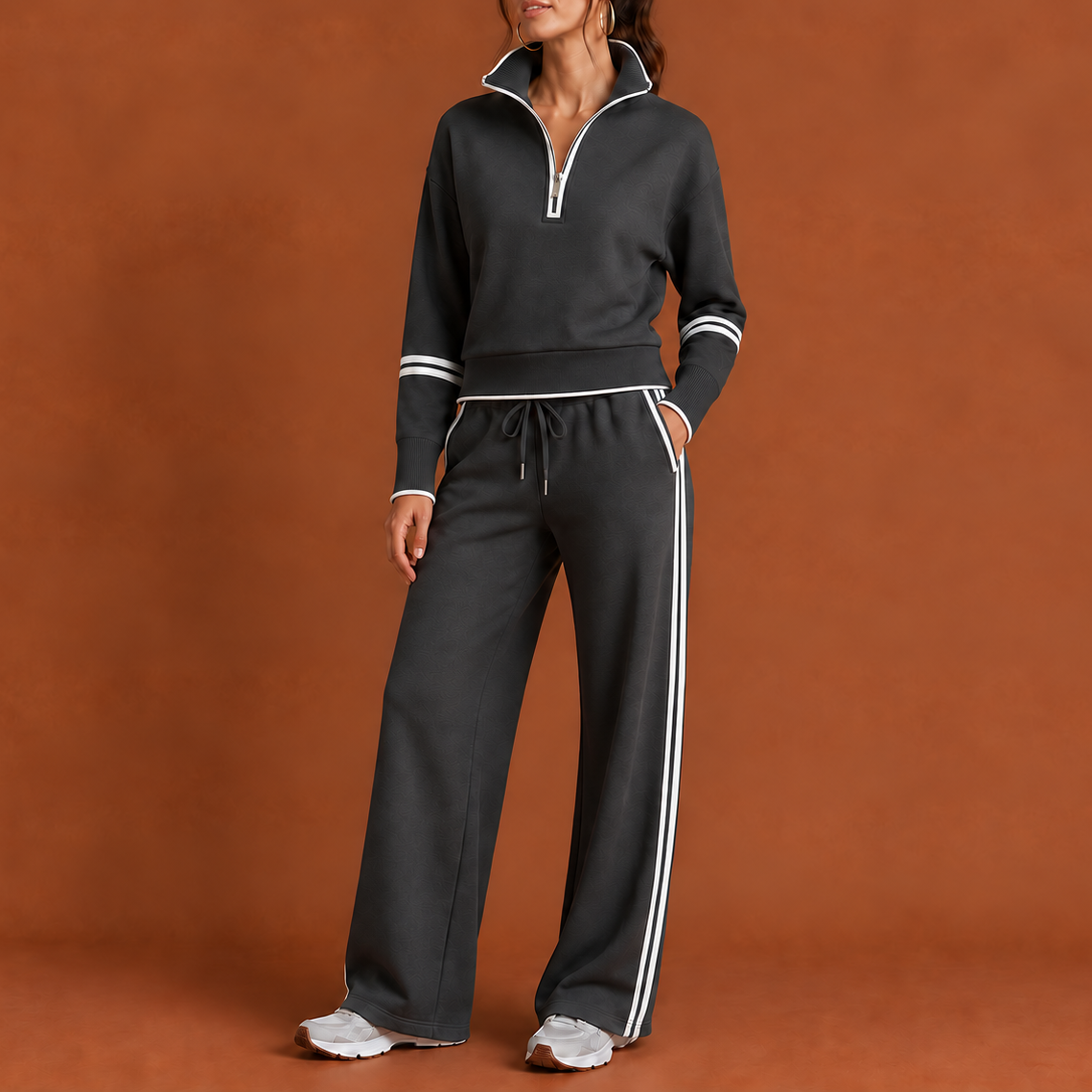 Wearbella – Striped Half-Zip Wide-Leg Lounge Set