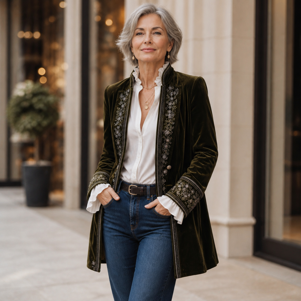 Anastasia – Velvet-Look Longline Blazer