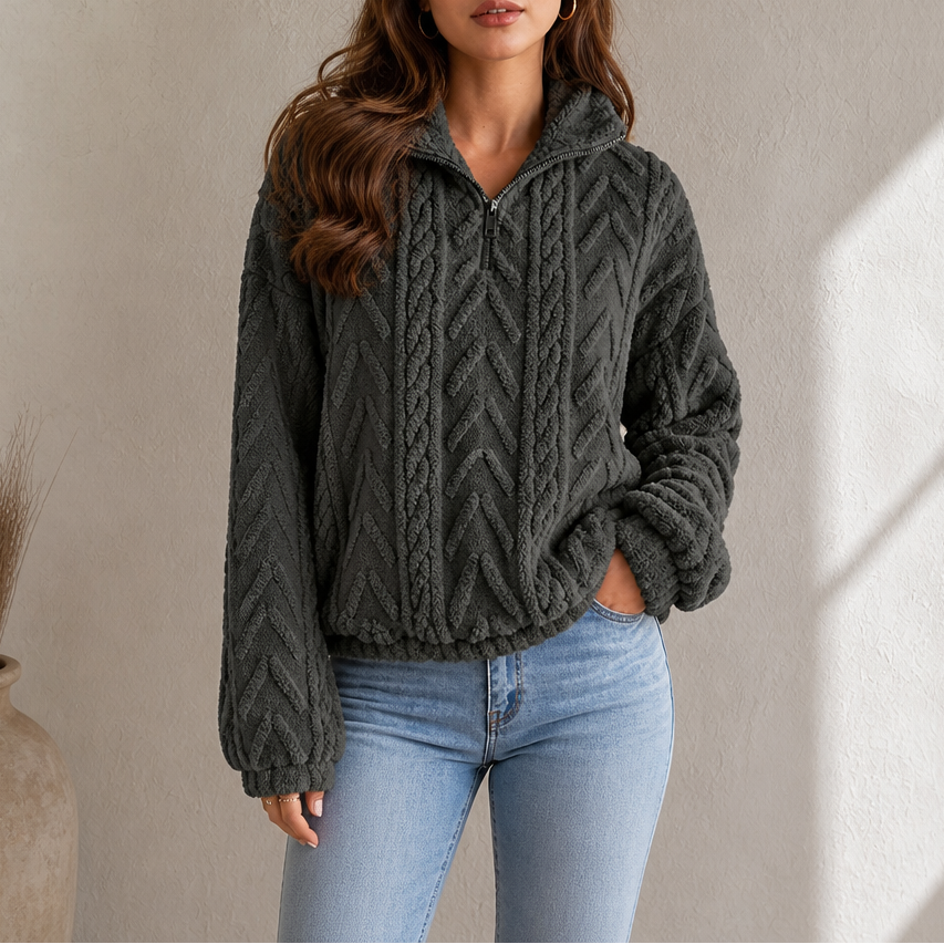 Cable & Cozy – Cable-Knit Quarter-Zip Pullover