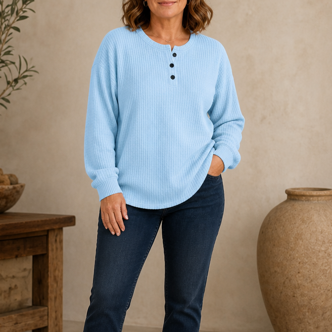 Wearla – Ribbed Waffle Knit Henley Top