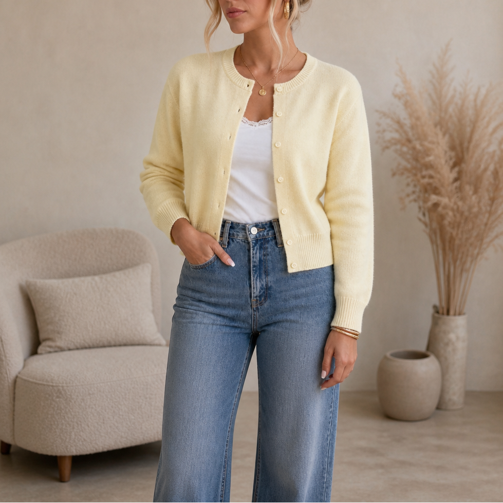 Wearbella – Solid-Color Round-Neck Cardigan