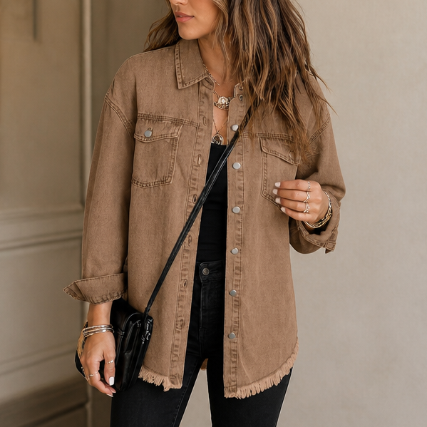 Frayden – Washed Frayed-Hem Denim-Look Jacket
