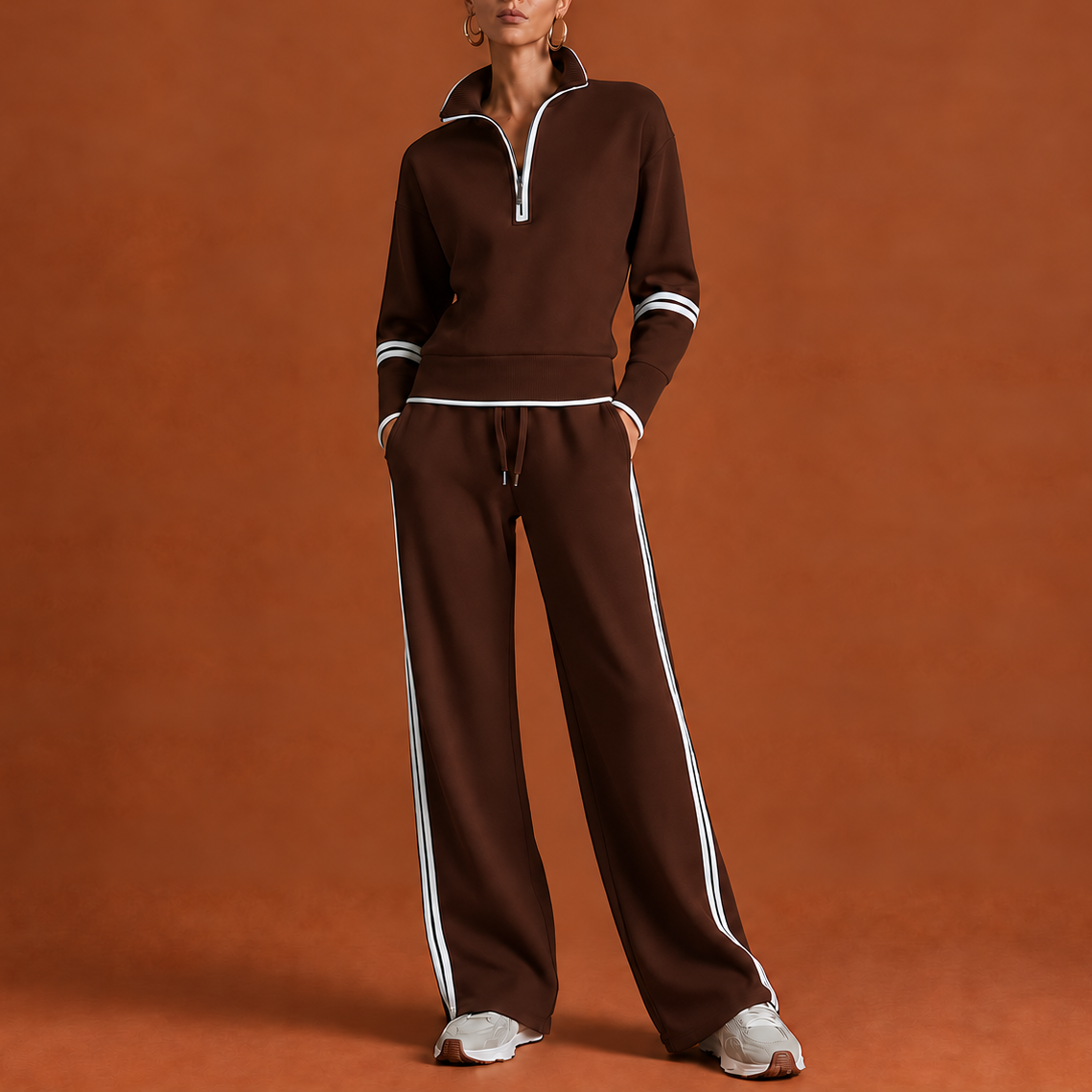 Wearbella – Striped Half-Zip Wide-Leg Lounge Set