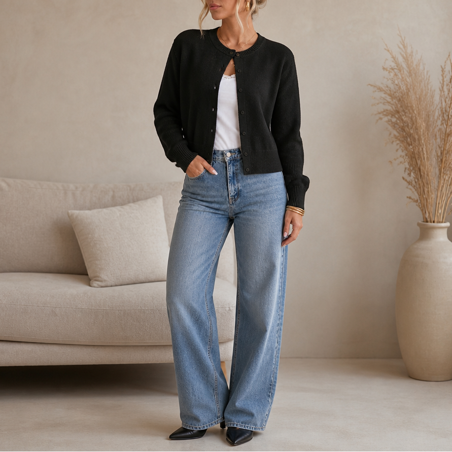 Wearbella – Solid-Color Round-Neck Cardigan