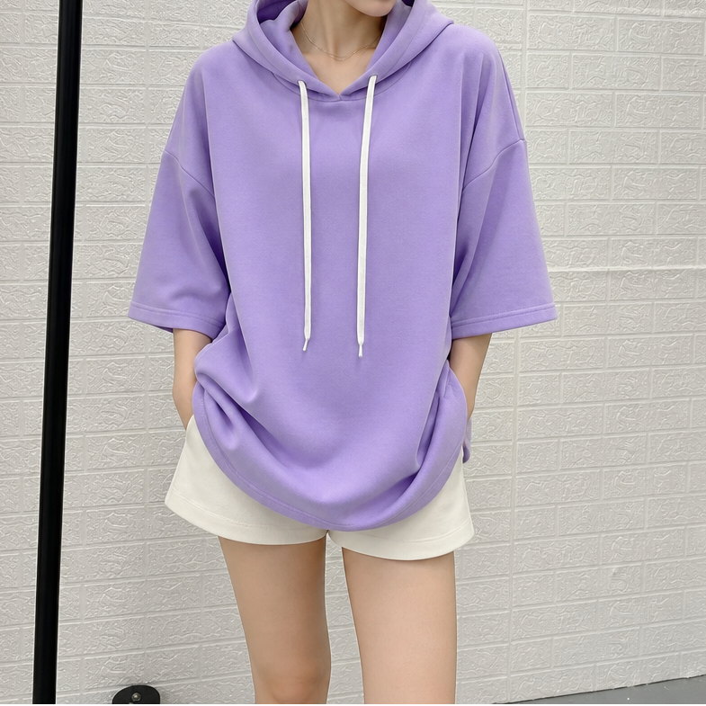 Layerly – Three-Quarter Sleeve Drawstring Hoodie