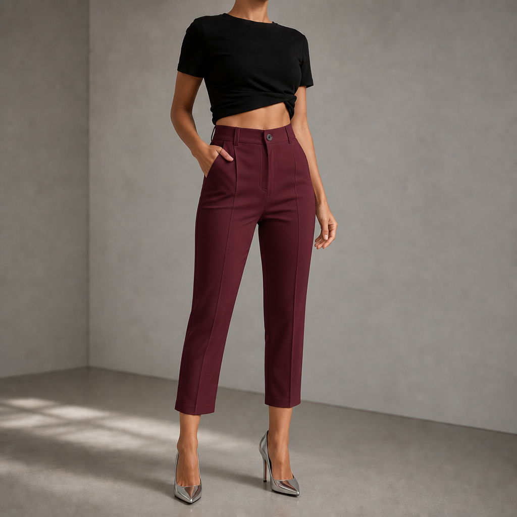 Elara – High-Waisted Cropped Straight-Leg Pants