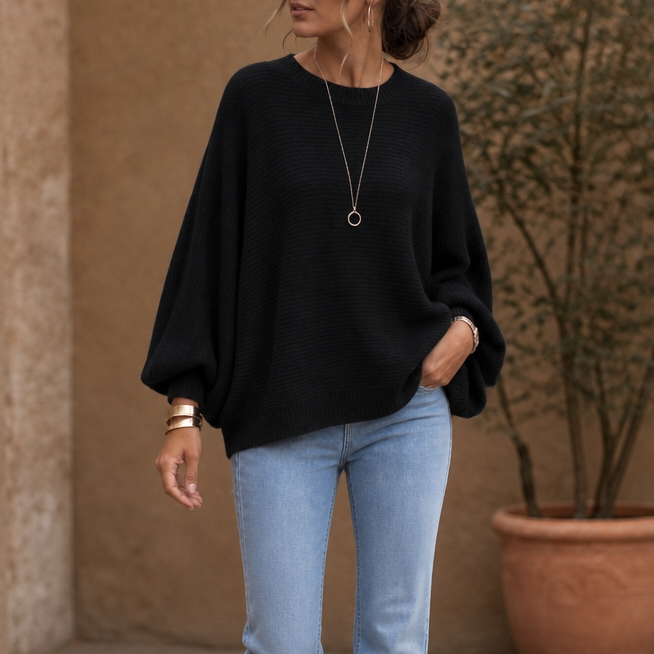 Drapeva – Fitted Cuff Batwing Knit Pullover