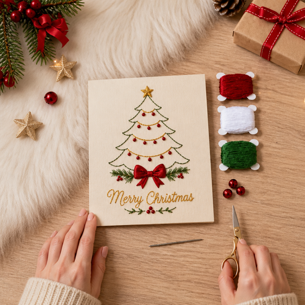 Stitchmas – Printed Pattern Christmas Embroidery Card Kit